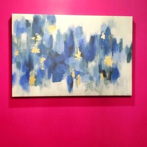 Abstract Wrapped Art with Splashes of Blue, Cream, and muted Gold 20"Hx30"Wx2"D